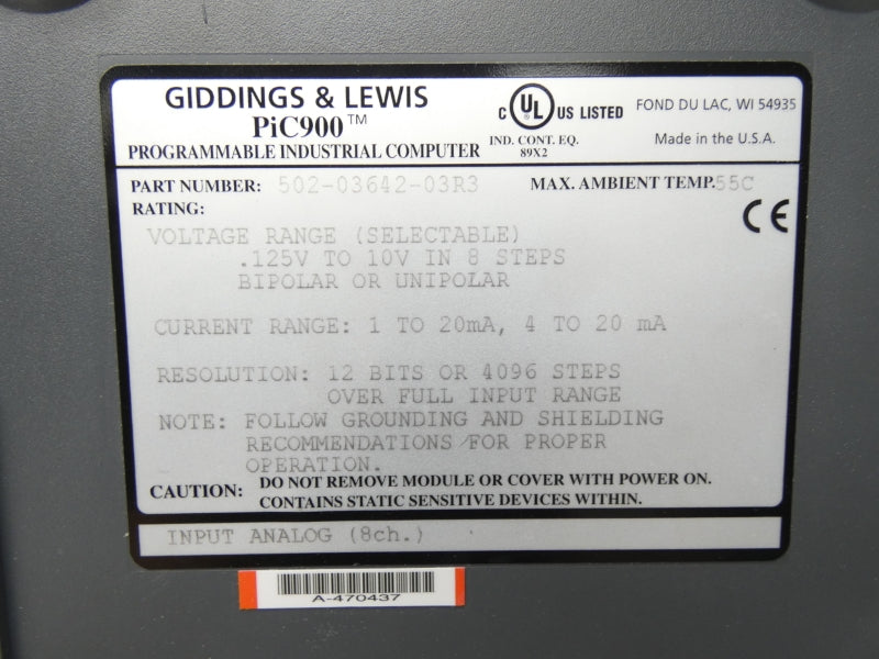 GIDDINGS & LEWIS 502-03642-03R3 .125-10V UNMP