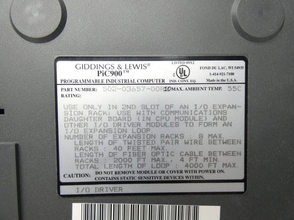 GIDDINGS & LEWIS 502-03657-00R10 UNMP