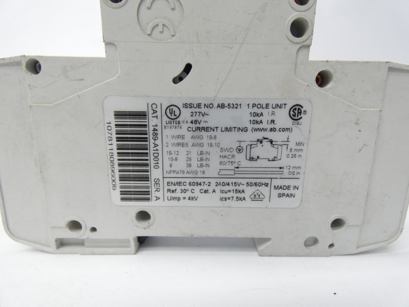 ALLEN BRADLEY 1489-A1D010 SER. A 277V UNMP