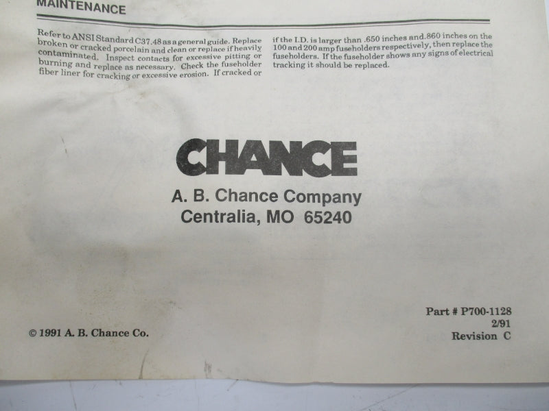 CHANCE COMPANY C710 114P 100/16000A NSNP