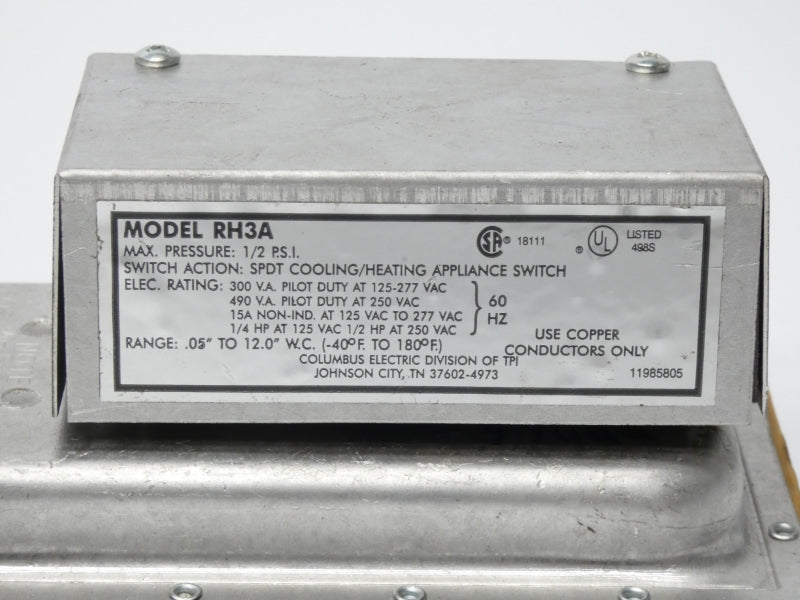 COLUMBUS ELECTRIC RH3A 125-250VAC 15A .5PSI UNMP