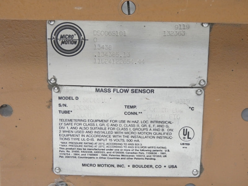 MICRO MOTION DS006S101 2600PSI NSNP