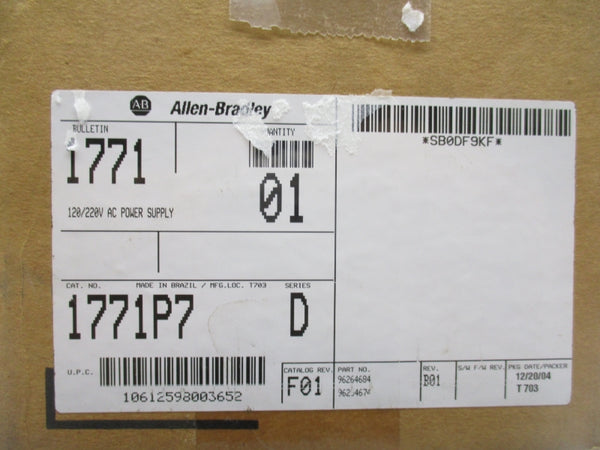 ALLEN BRADLEY 1771-P7 SER. D REV. F01 120/220VAC 16A NSMP