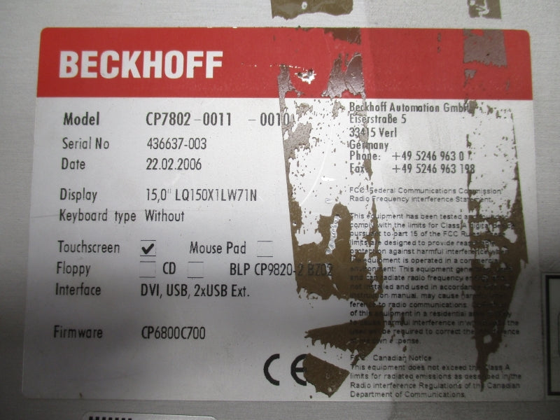 BECKHOFF CP7802-0011-0010 UNMP