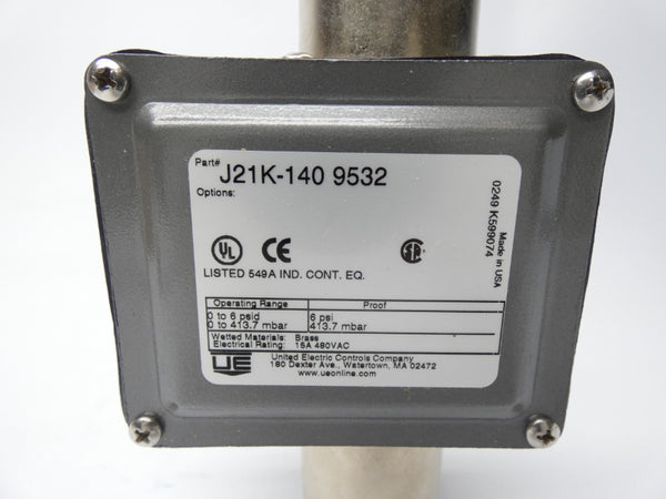 UNITED ELECTRIC CONTROLS J21K-140-9532 480VAC 15A 6PSI NSMP