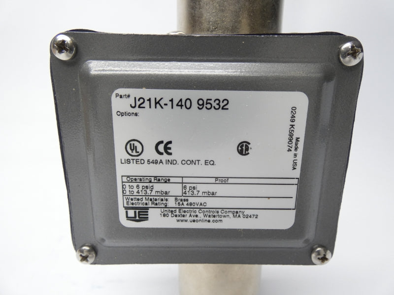 UNITED ELECTRIC CONTROLS J21K-140-9532 480VAC 15A 6PSI NSMP