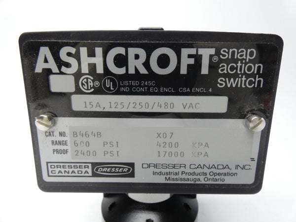 ASHCROFT B464BX07 480VAC 15A 600PSI NSMP