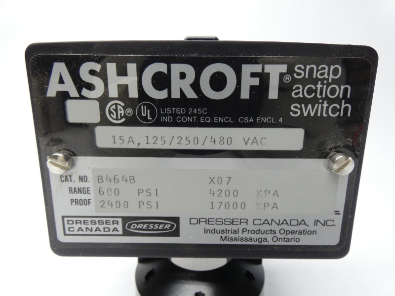 ASHCROFT B464BX07 480VAC 15A 600PSI NSMP