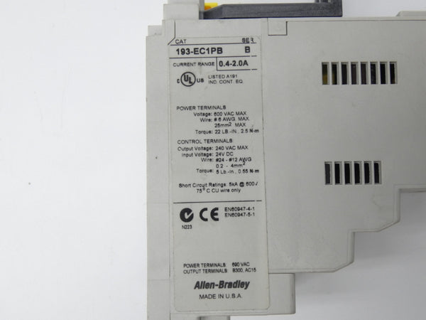 ALLEN BRADLEY 193-EC1PB SER. B F/W 3.003 690VAC 0.4-2.0A UNMP