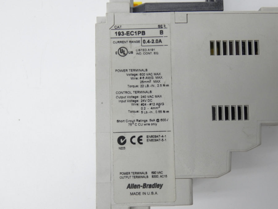 ALLEN BRADLEY 193-EC1PB SER. B F/W 3.003 690VAC 0.4-2.0A UNMP