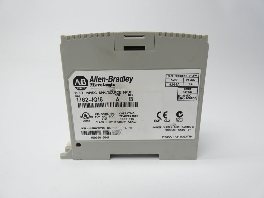 ALLEN BRADLEY 1762-IQ16 SER. A REV. B 24VDC 0.060A (AS PICTURED) NSNP