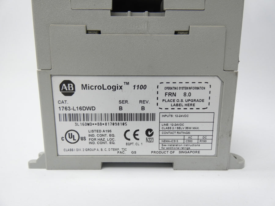 ALLEN BRADLEY 1763-L16DWD SER. B REV. B F/W 8.0 12-24VDC UNMP