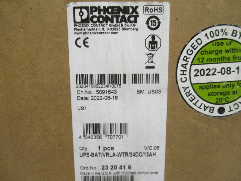PHOENIX CONTACT UPS-BAT/VRLA-WTR/24DC/13AH 2320416 14.1-14.7V NSMP