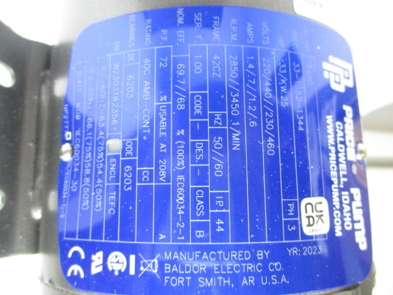 PRICE PUMP CO 727-334-W221-1440BA 230/460V 1.4/.7A NSMP