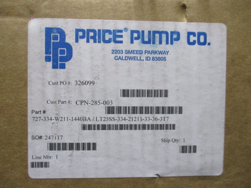 PRICE PUMP CO 727-334-W221-1440BA 230/460V 1.4/.7A NSMP
