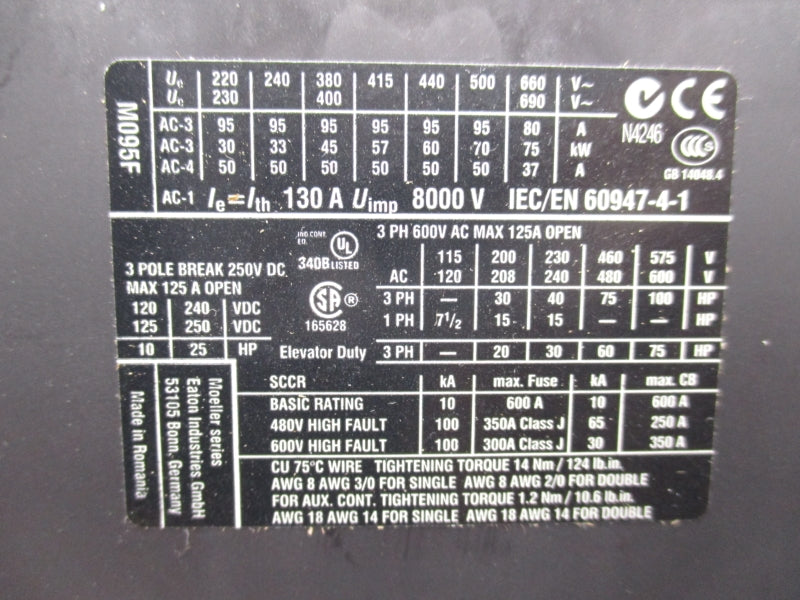 EATON XTCE095FS1A 24-27VDC 95A NSMP