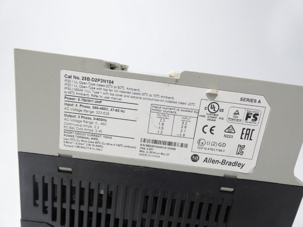 ALLEN BRADLEY 25B-D2P3N104 SER. A F/W 4.001 323-528VAC 2.3A (AS PIC) UNMP