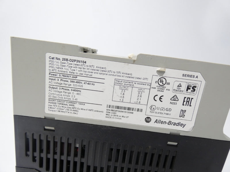 ALLEN BRADLEY 25B-D2P3N104 SER. A F/W 4.001 323-528VAC 2.3A (AS PIC) UNMP