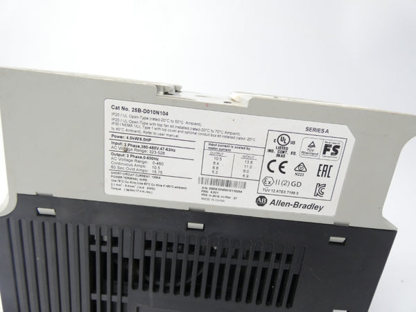 ALLEN BRADLEY 25B-D010N104 SER. A F/W 4.001 323-528VAC 10.5A (AS PIC) UNMP