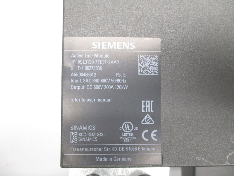 SIEMENS 6SL3130-7TE31-2AA3 600VDC 200A NSNP