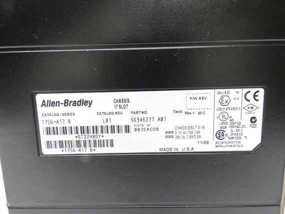 ALLEN BRADLEY 1756-A17 SER. B REV. L01 24VDC 15A UNMP