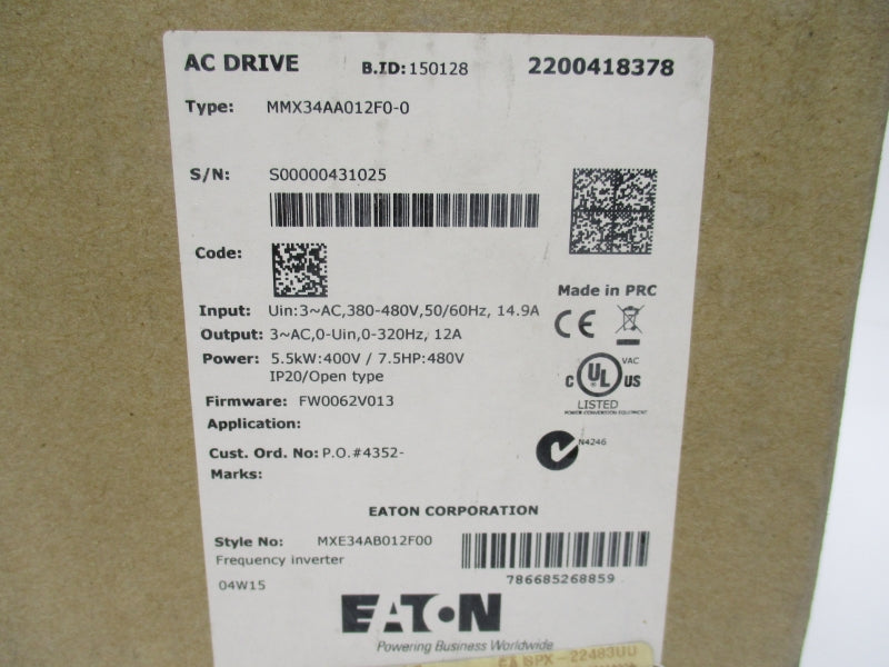 EATON MMX34AA012F0-0 400/480V 12A NSMP