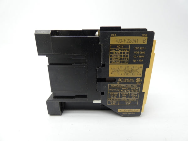 ALLEN BRADLEY 700-F220A1 SER. B 110/120V (BK/YL) NSMP