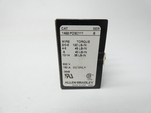 ALLEN BRADLEY 1492-PD3C111 SER. B 600V 150A (WH) NSMP