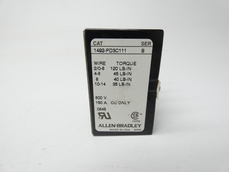 ALLEN BRADLEY 1492-PD3C111 SER. B 600V 150A (WH) NSMP