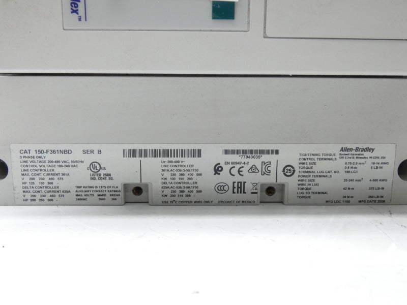 ALLEN BRADLEY 150-F361NBD SER. B F/W 6.008 200-480VAC 361A NSMP