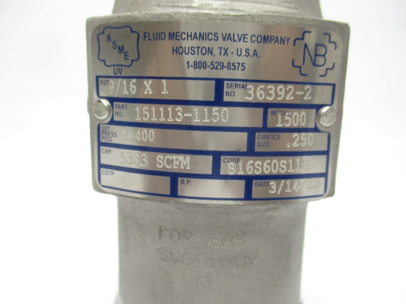 FLUID MECHANICS VALVE COMPANY 151113-1150 7400PSI 9/16"X1" NSNP