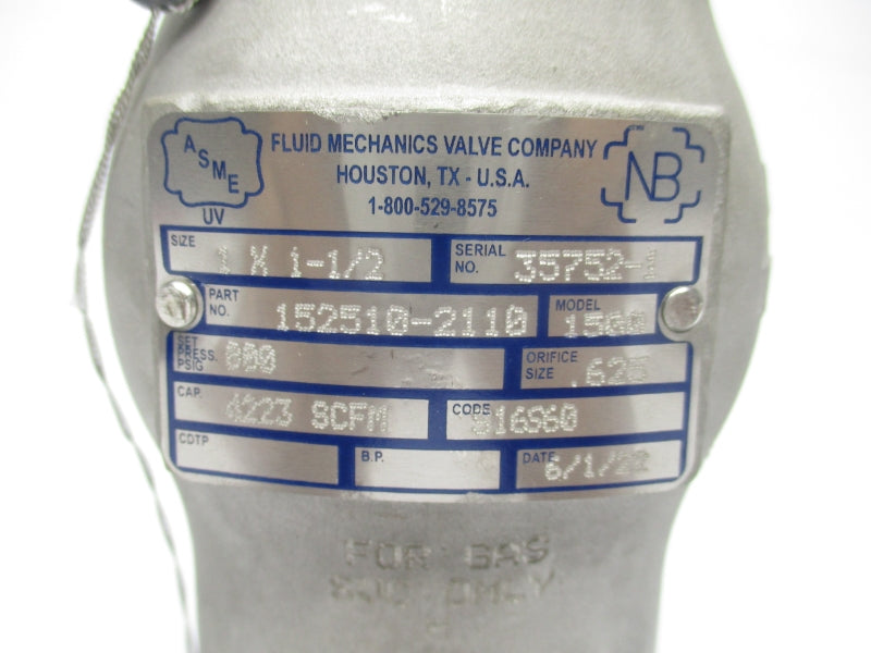 FLUID MECHANICS VALVE COMPANY 152510-2110 800PSI 1"X1-1/2" NSNP