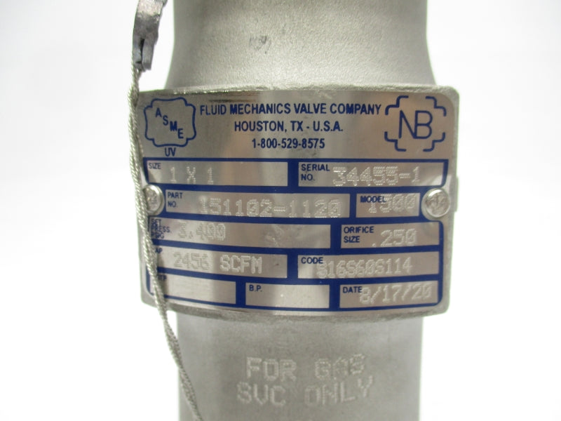 FLUID MECHANICS VALVE COMPANY 151102-1120 3400PSI 1"X1" NSNP
