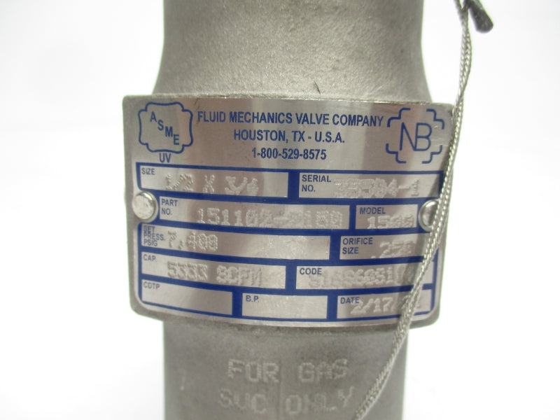 FLUID MECHANICS VALVE COMPANY 151102-2150 7400PSI 1/2"X3/4" NSNP