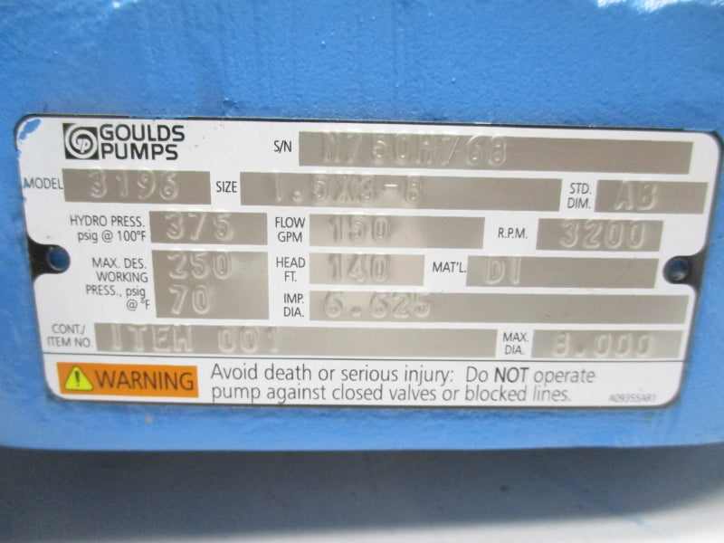 GOULDS PUMPS 3196 N750H768 375PSIG 1-1/2"X3/8 NSNP