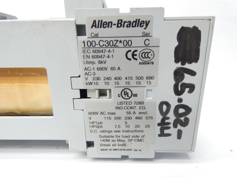 ALLEN BRADLEY 100-C30ZJ00 SER. C 24VDC 65A UNMP
