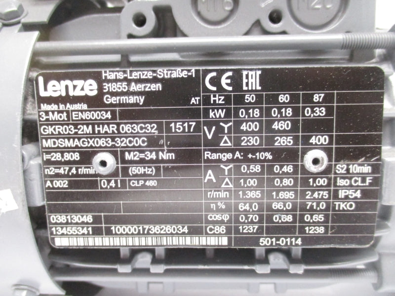 LENSE GKR03-2MHAR06C32 EN60034 460V 1A NSNP