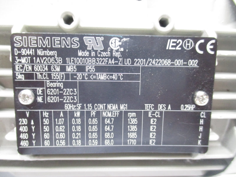 SIEMENS 1LE10010BB322FA4-Z  460V 1.07A NSNP