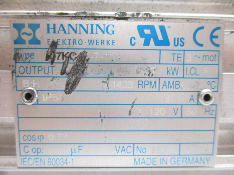 HANNING ELEKTRO-WERKE 07KC4S-7-151 120V 3.1A  UNMP