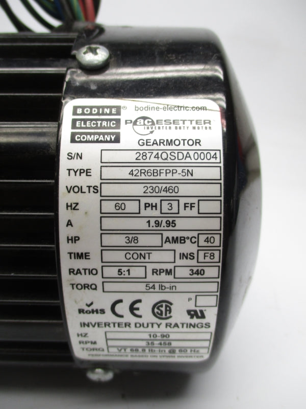 BODINE ELETRIC COMPANY 42R6BFPP-5N 230/460V 1.9/.95A UNMP
