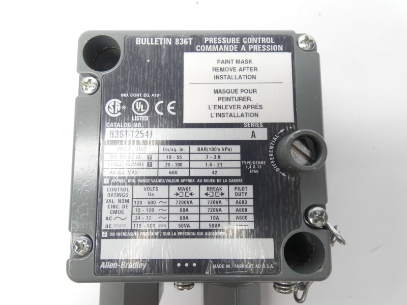 ALLEN BRADLEY 836T-T254J SER. A 120-600V 60A 20-300PSI (BR/WH) NSMP