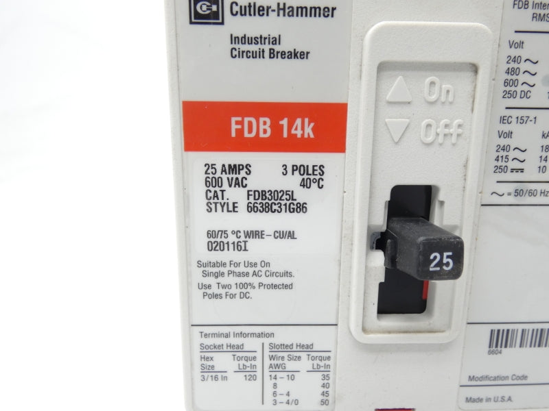 CUTLER HAMMER FDB3025L 600VAC 25A NSNP