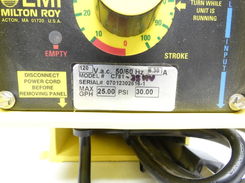 LMI MILTON ROY C781-35HV 120VAC 6.30A 30PSI NSMP