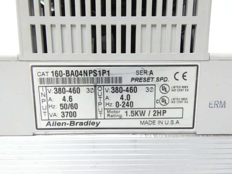 ALLEN BRADLEY 160-BA04NPS1P1 SER. A 380-460V 4.6A UNMP