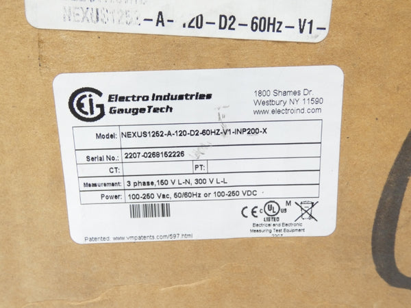 ELECTRO INDUSTRIES NEXUS1252-A-120-D2-60HZ-V1-INP200-X 100-250VAC NSMP