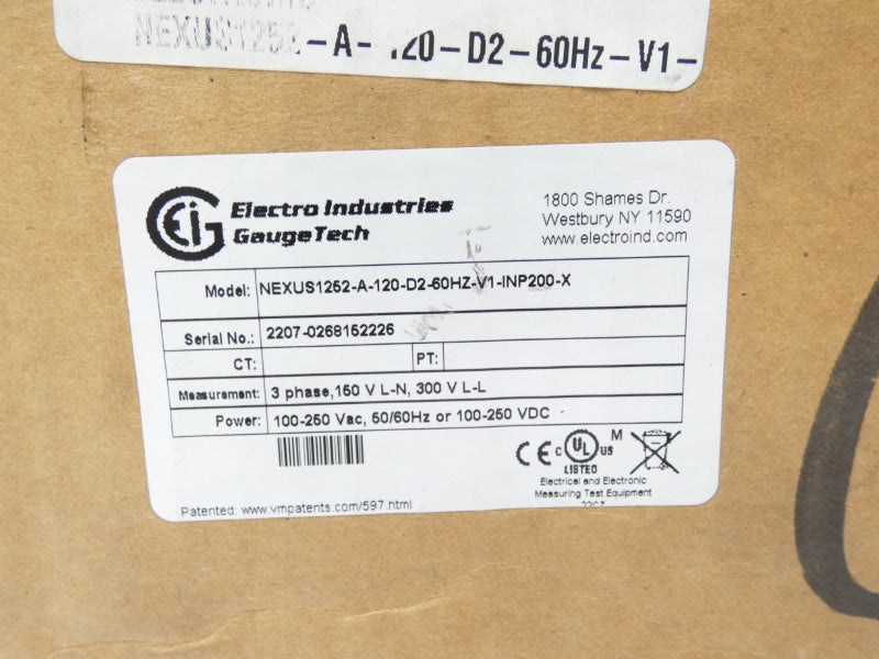 ELECTRO INDUSTRIES NEXUS1252-A-120-D2-60HZ-V1-INP200-X 100-250VAC NSMP
