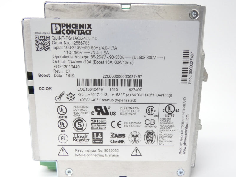 PHOENIX CONTACT QUINT-PS/1AC/24DC/10 110-250V 3.4/1.5A NSNP