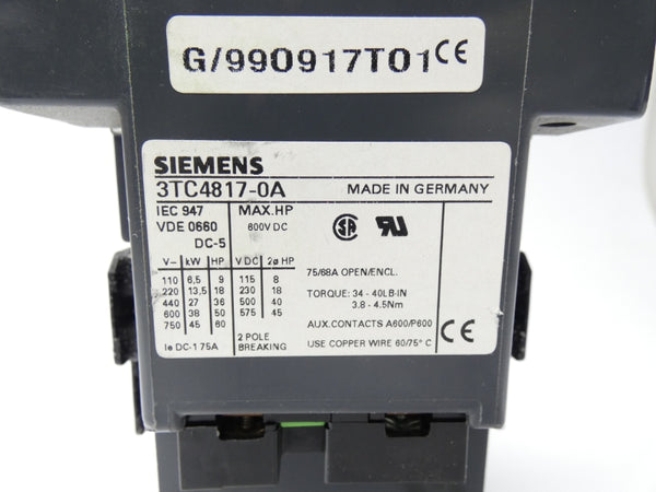 SIEMENS 3TC4817-0AG4 125VDC 75/68A UNMP