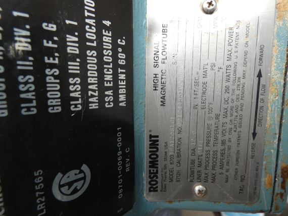 ROSEMOUNT 8703TSA120S1G1 185V 5A 275PSI 12" UNMP