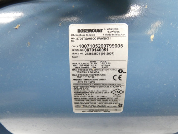ROSEMOUNT 8705TSA080C1W0N0G1 40VDC 0.5A 285PSI 8" NSNP